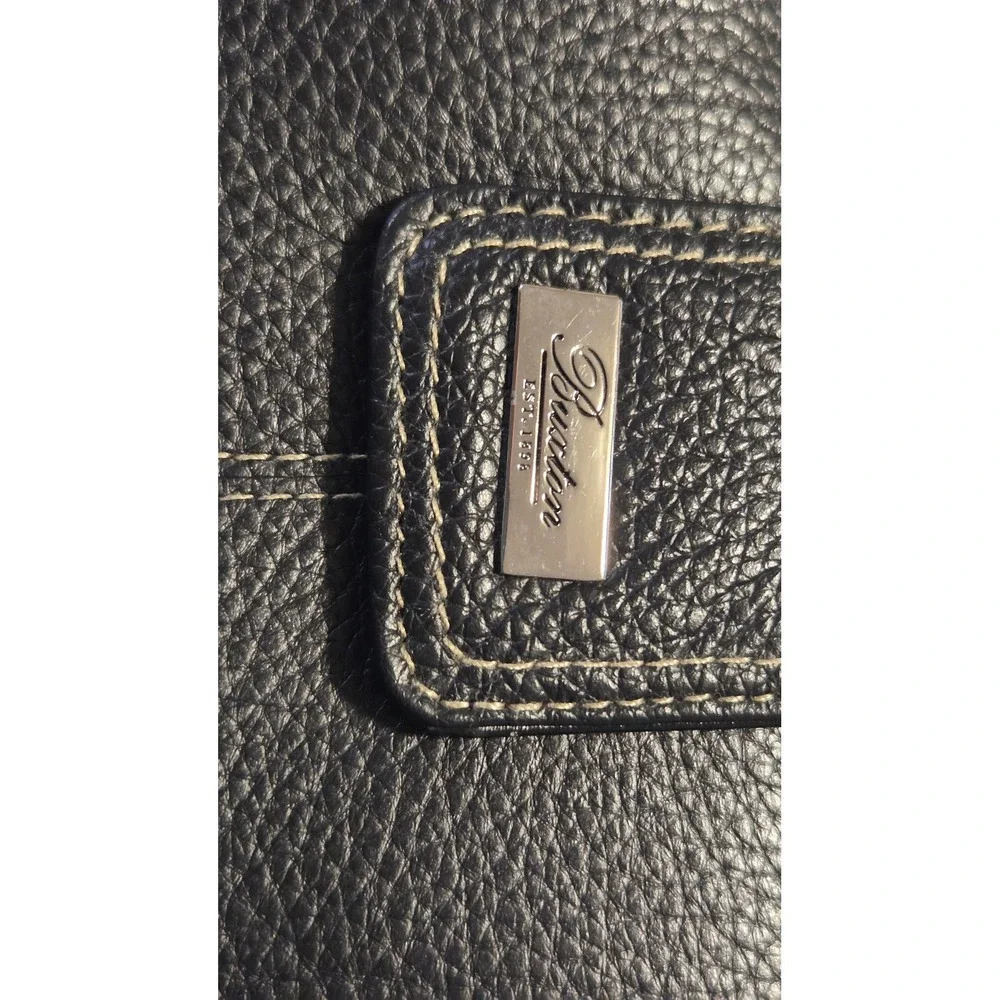 Buxton Black Leather Zip Around Checkbook Wallet Organizer Contrast Stitch